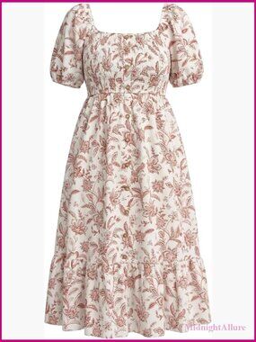 Plus Size Boho Midi Sundress - Flowy Smocked Button Down Dress for Curvy Women